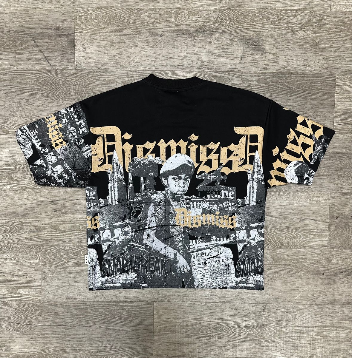 Bkys "DISMISS" 3/4 SLEEVE F-TERRY CROPPED Tee Black