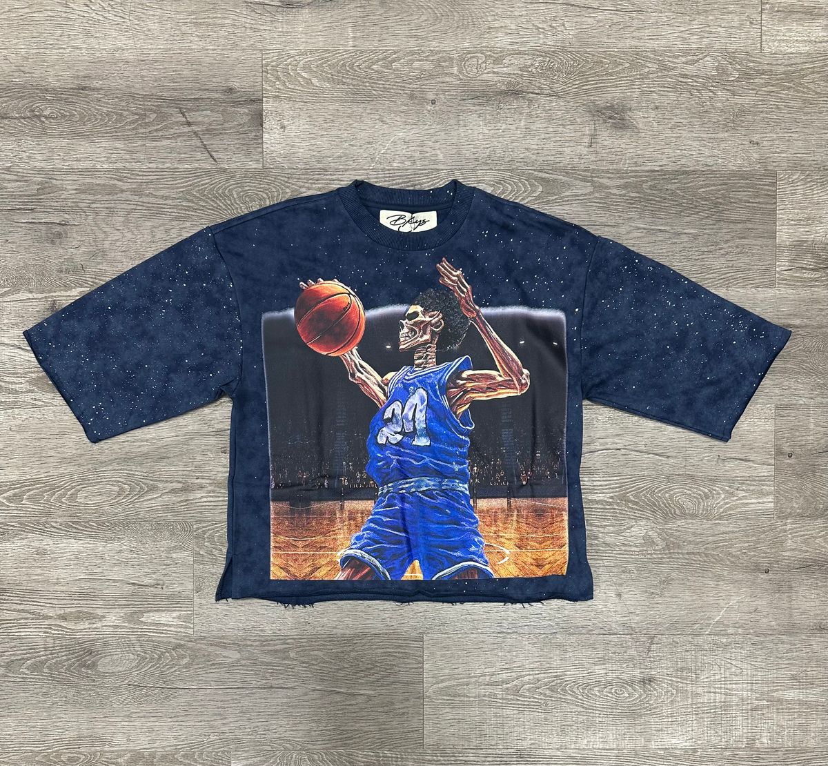 Bkys "FREEDOM" F-TERRY CROPPED Tee Washed Navy