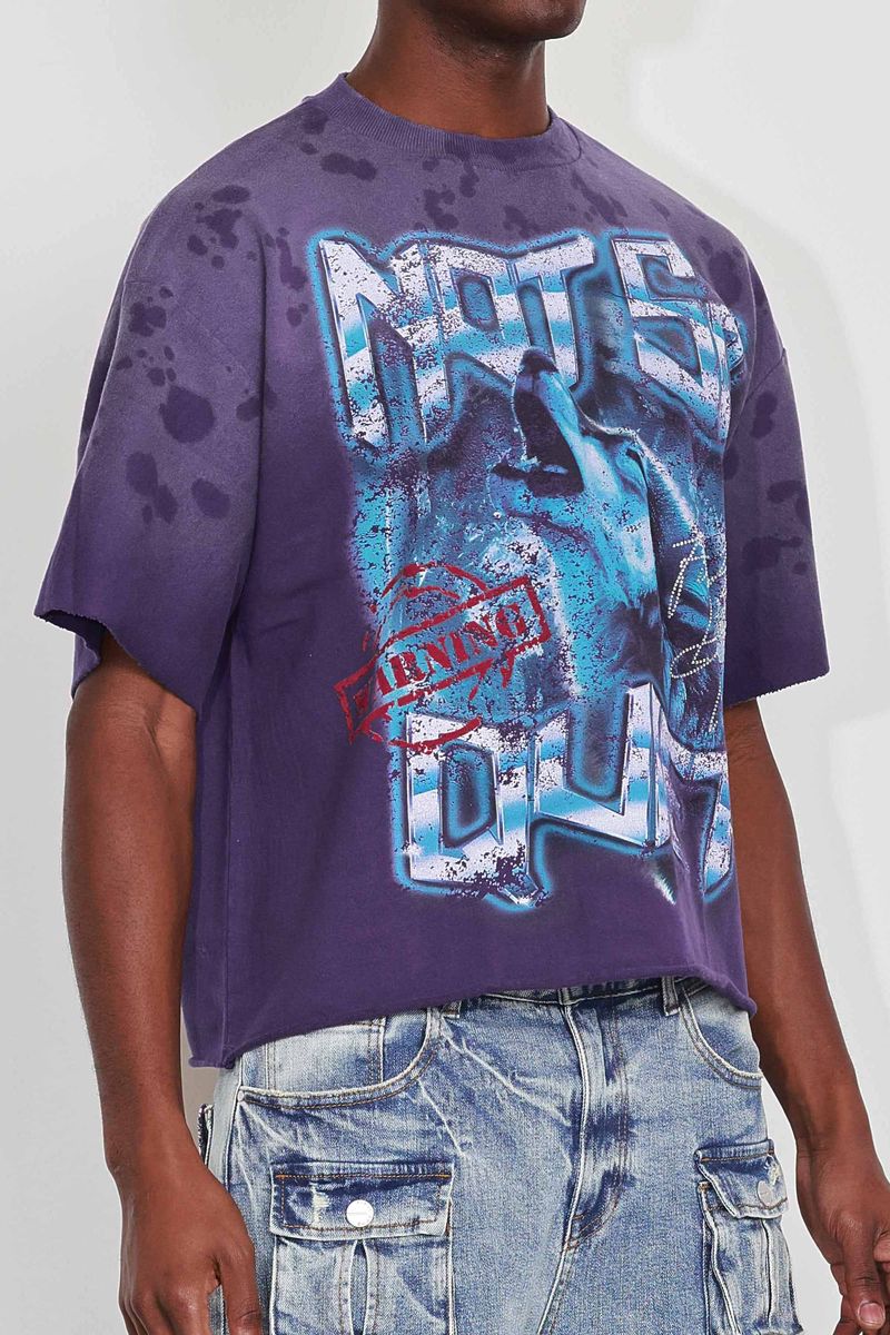 FR Warning Not So Quie Howling Wolf Cropped Tee Purple