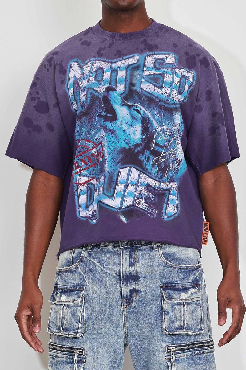 FR Warning Not So Quie Howling Wolf Cropped Tee Purple