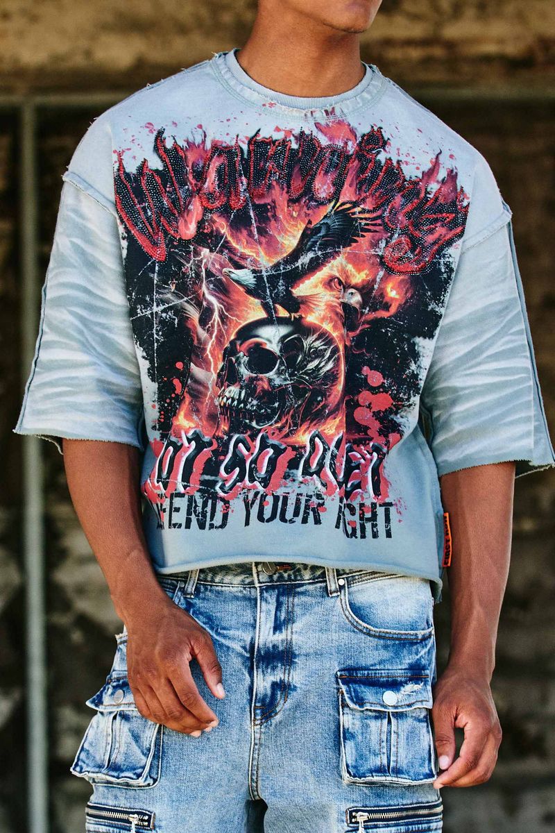 FR Warning Not So Quiet Burning Sky Cropped Tee New Grey