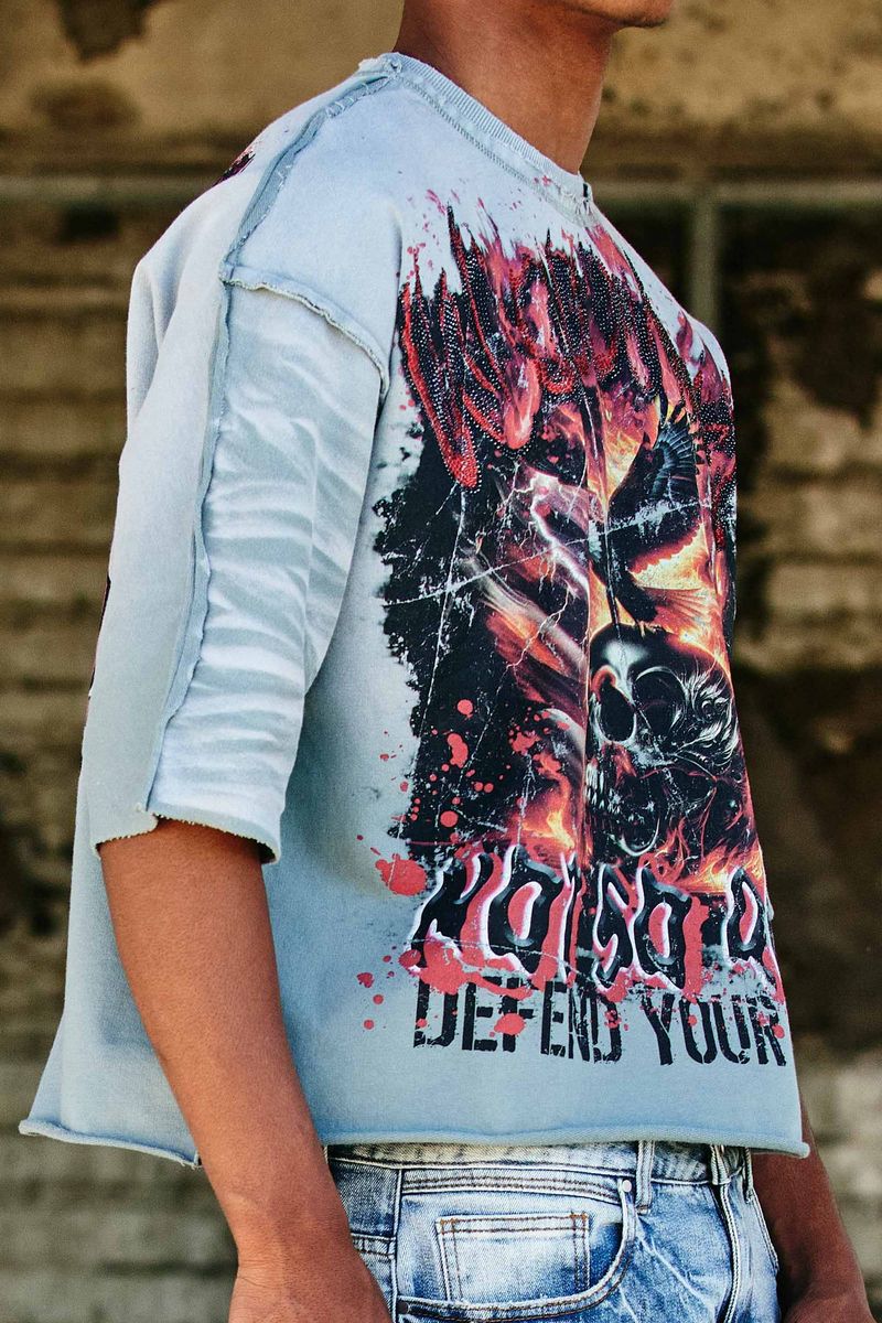 FR Warning Not So Quiet Burning Sky Cropped Tee New Grey