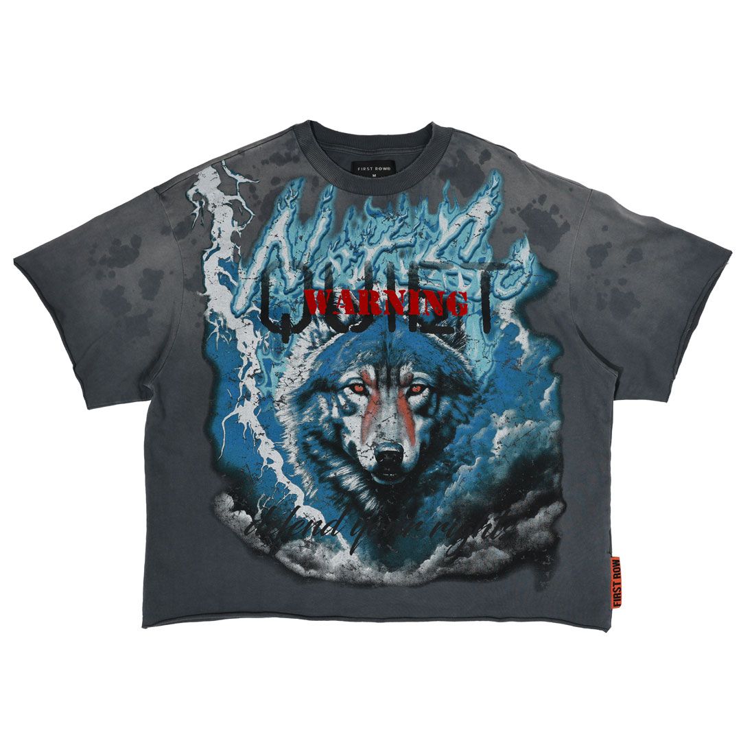 FR Warning Not So Quiet Wolf Cropped Tee Dark Grey
