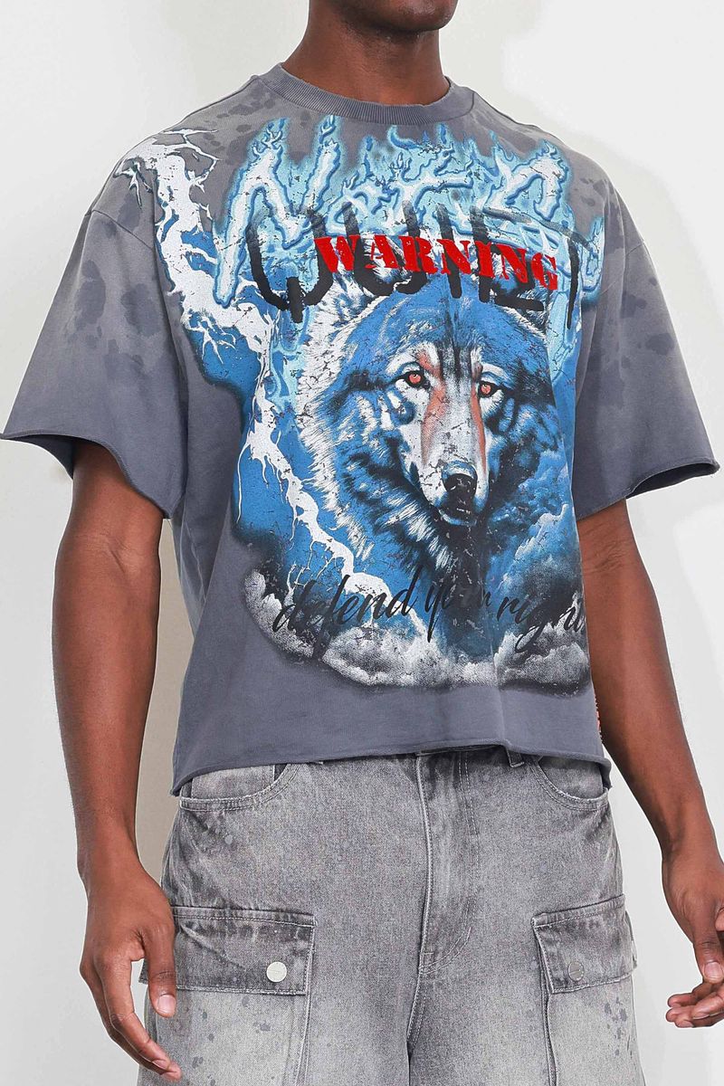 FR Warning Not So Quiet Wolf Cropped Tee Dark Grey