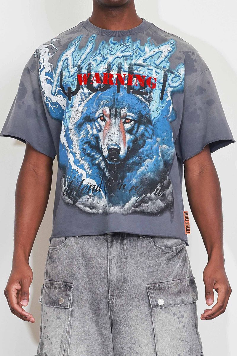 FR Warning Not So Quiet Wolf Cropped Tee Dark Grey