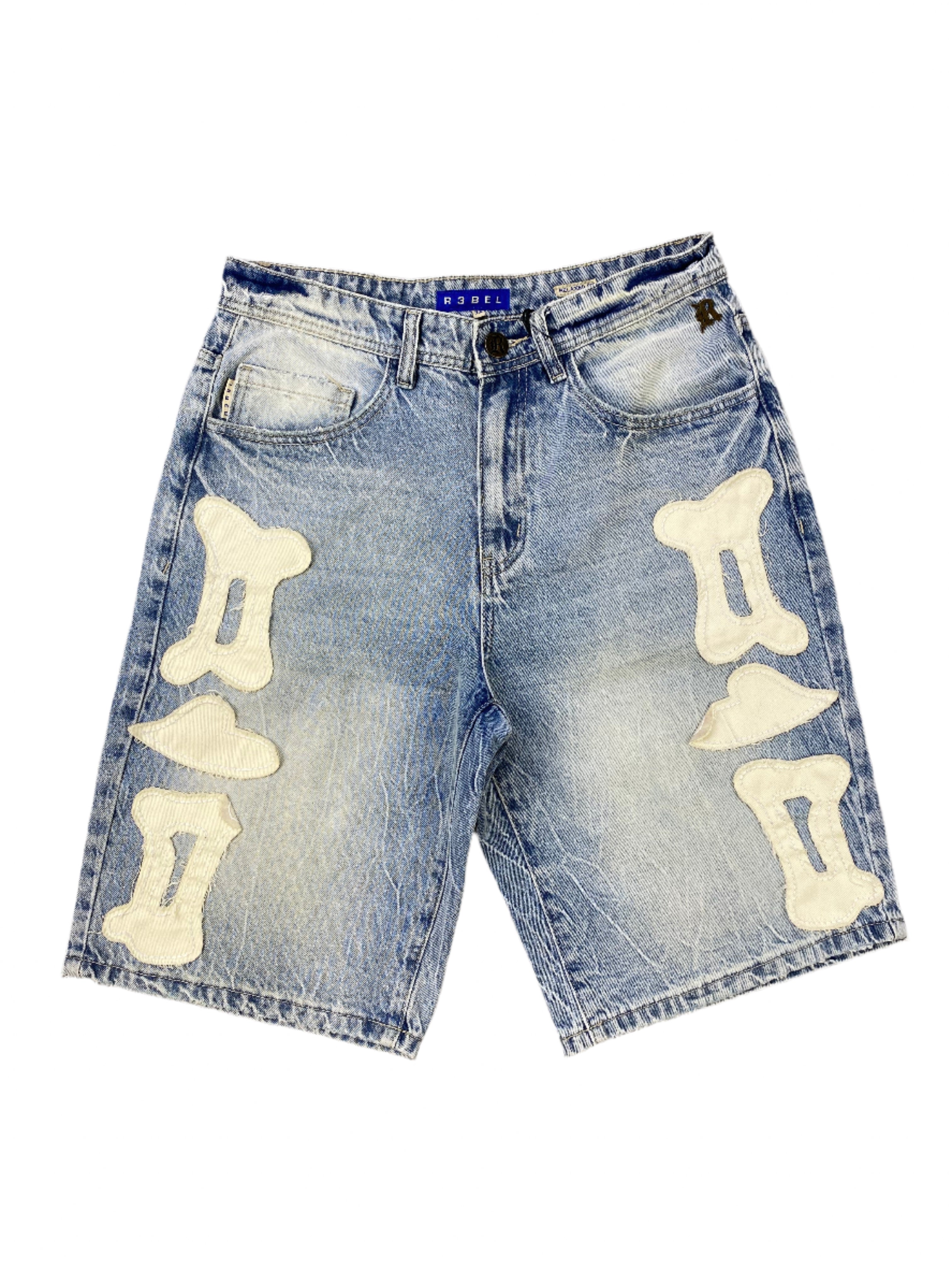 R3bel Denim Jorts Bone Patch Distressed Vintage