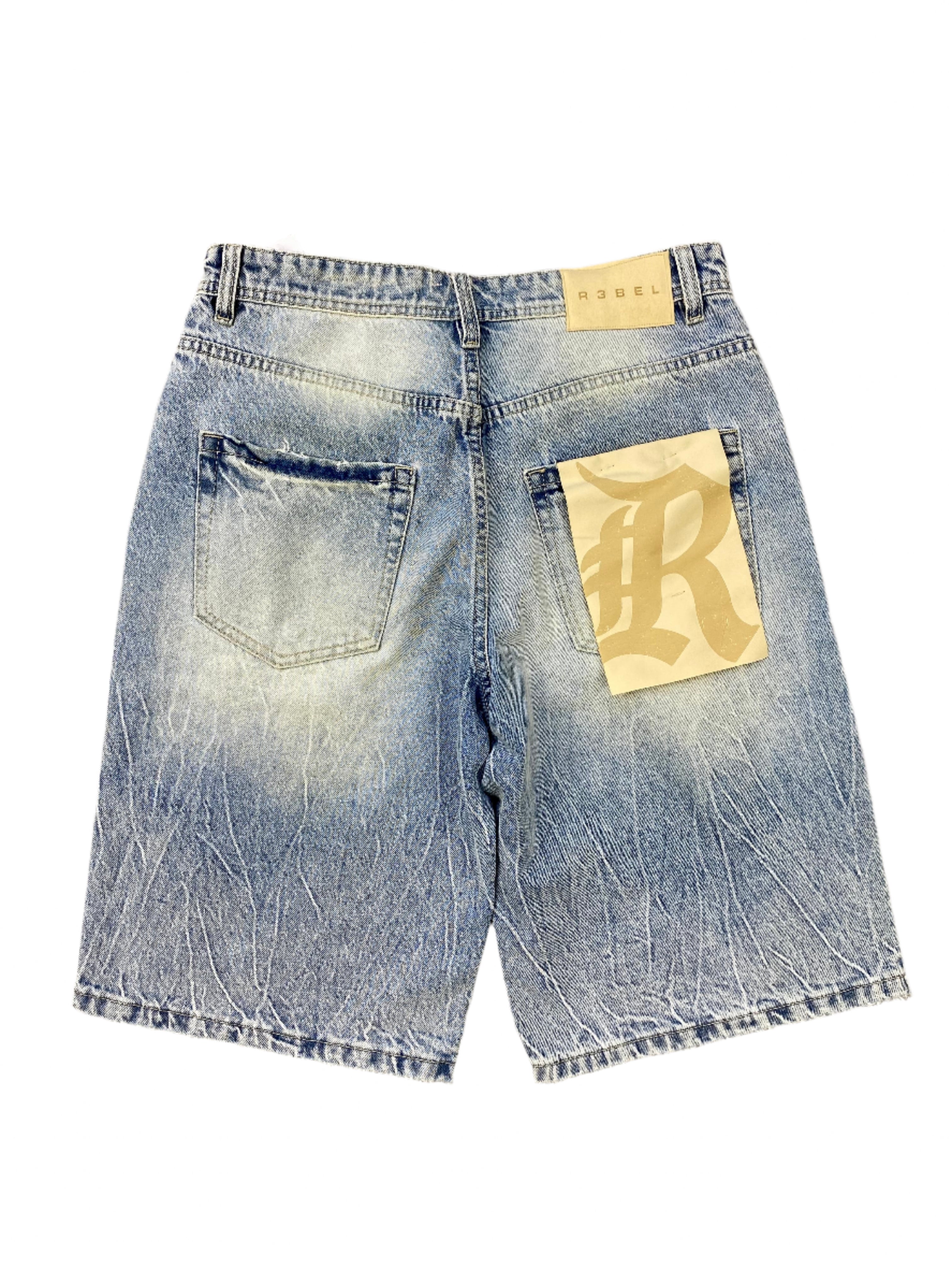 R3bel Denim Jorts Bone Patch Distressed Vintage