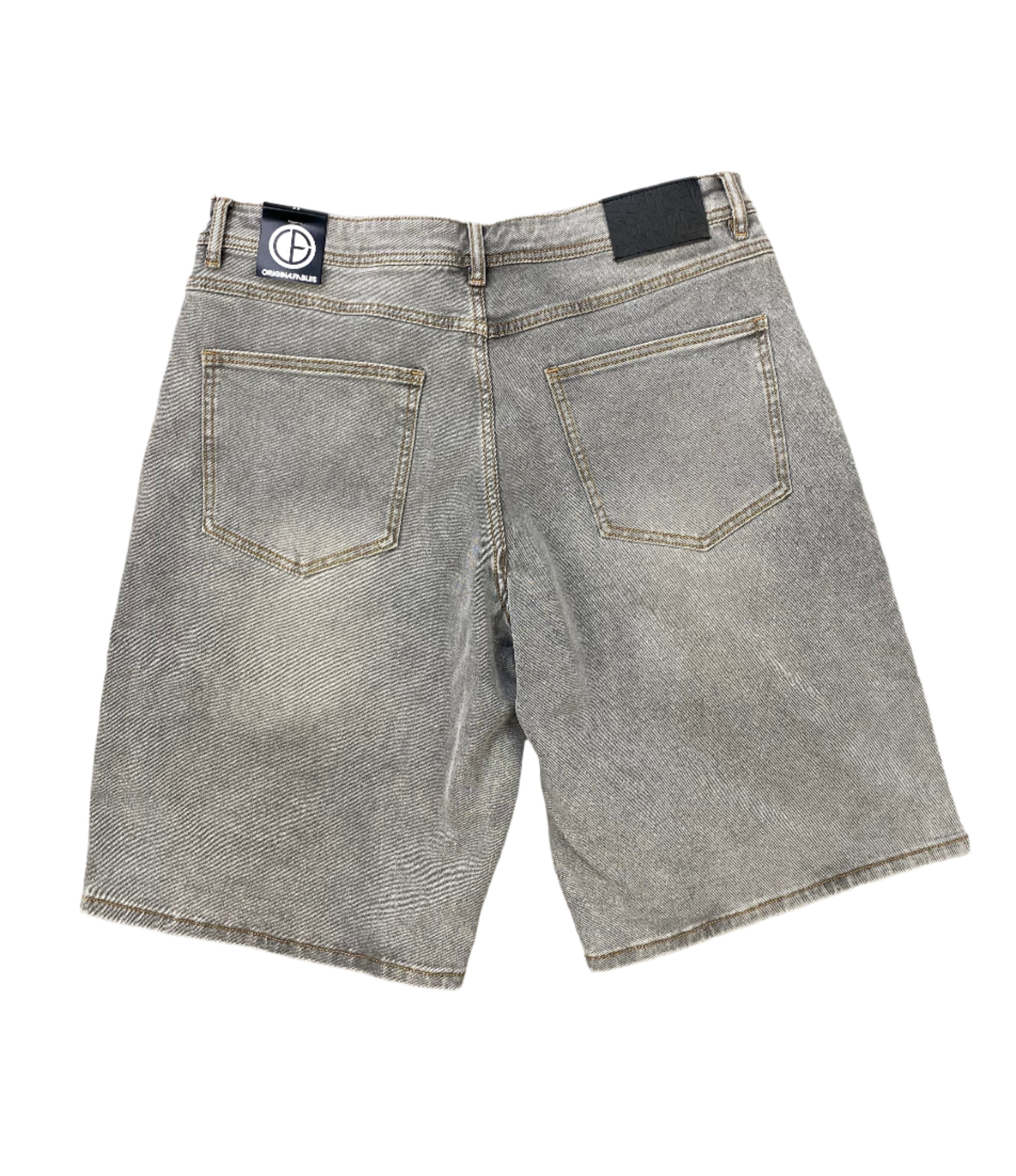 Flame Emboss Denim Jorts Grey