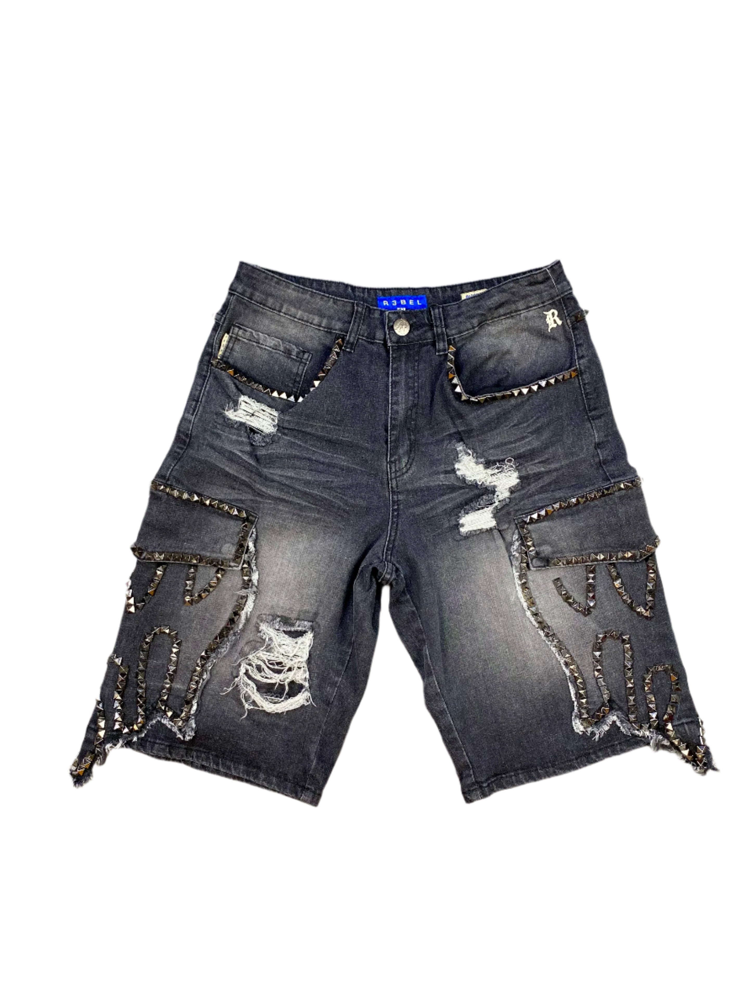R3bel Denim Studded Jorts Black