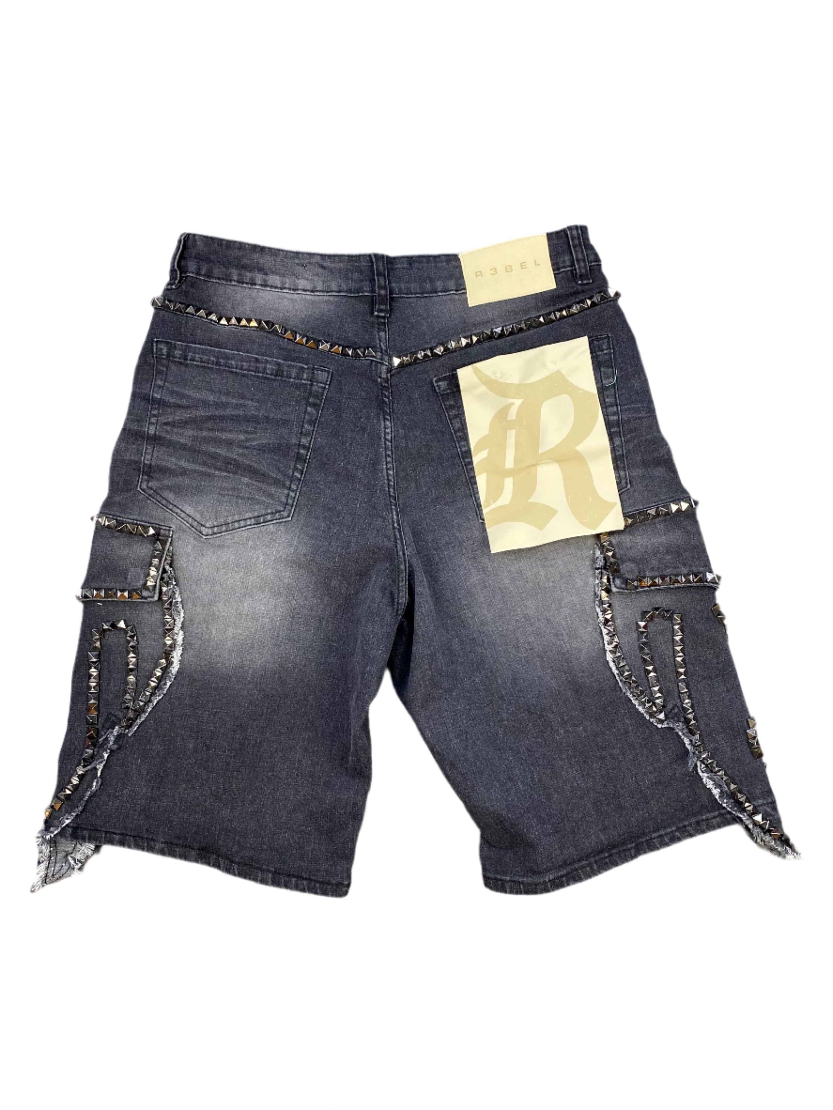 R3bel Denim Studded Jorts Black