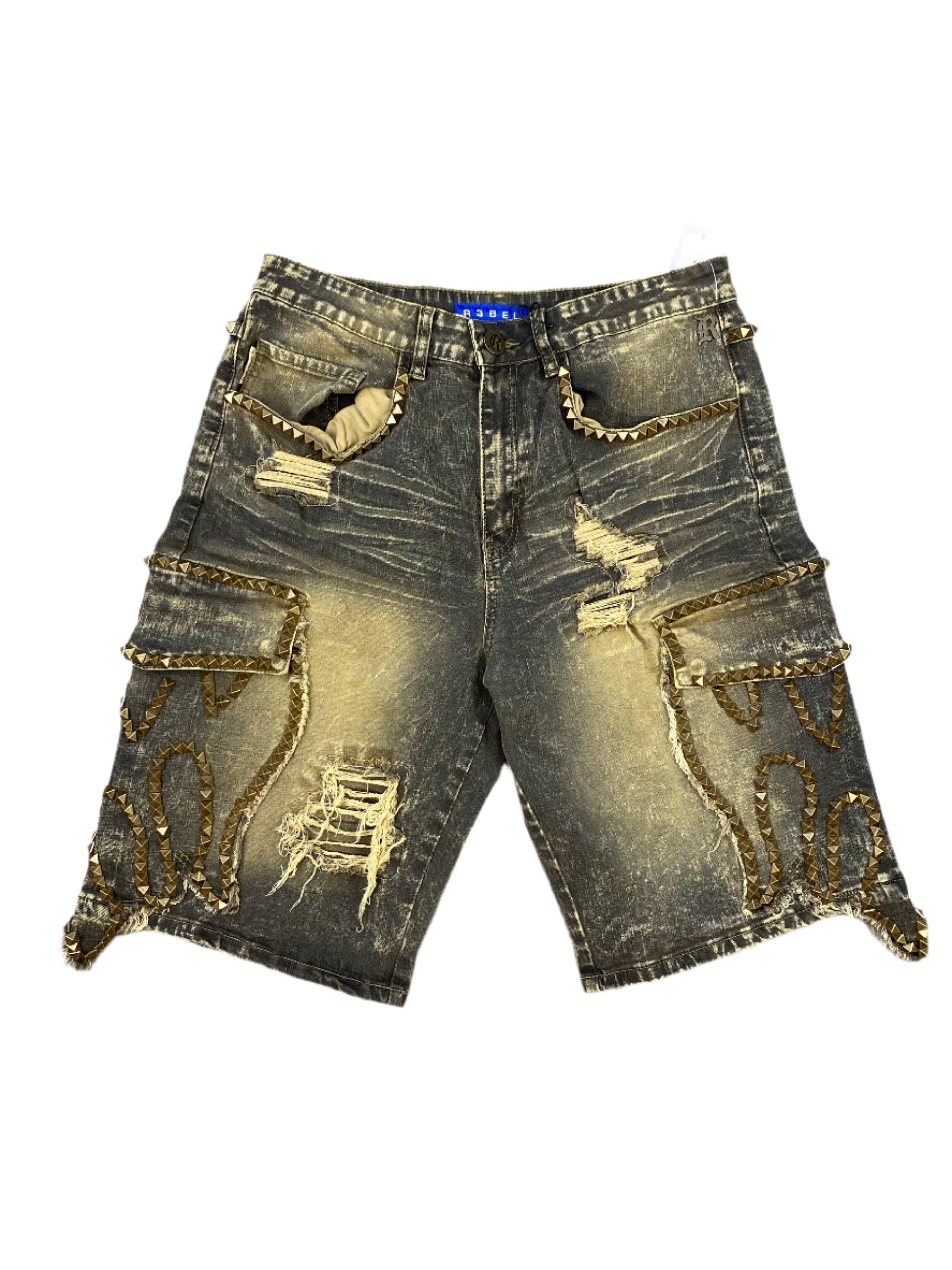 R3bel Denim Studded Jorts Rust