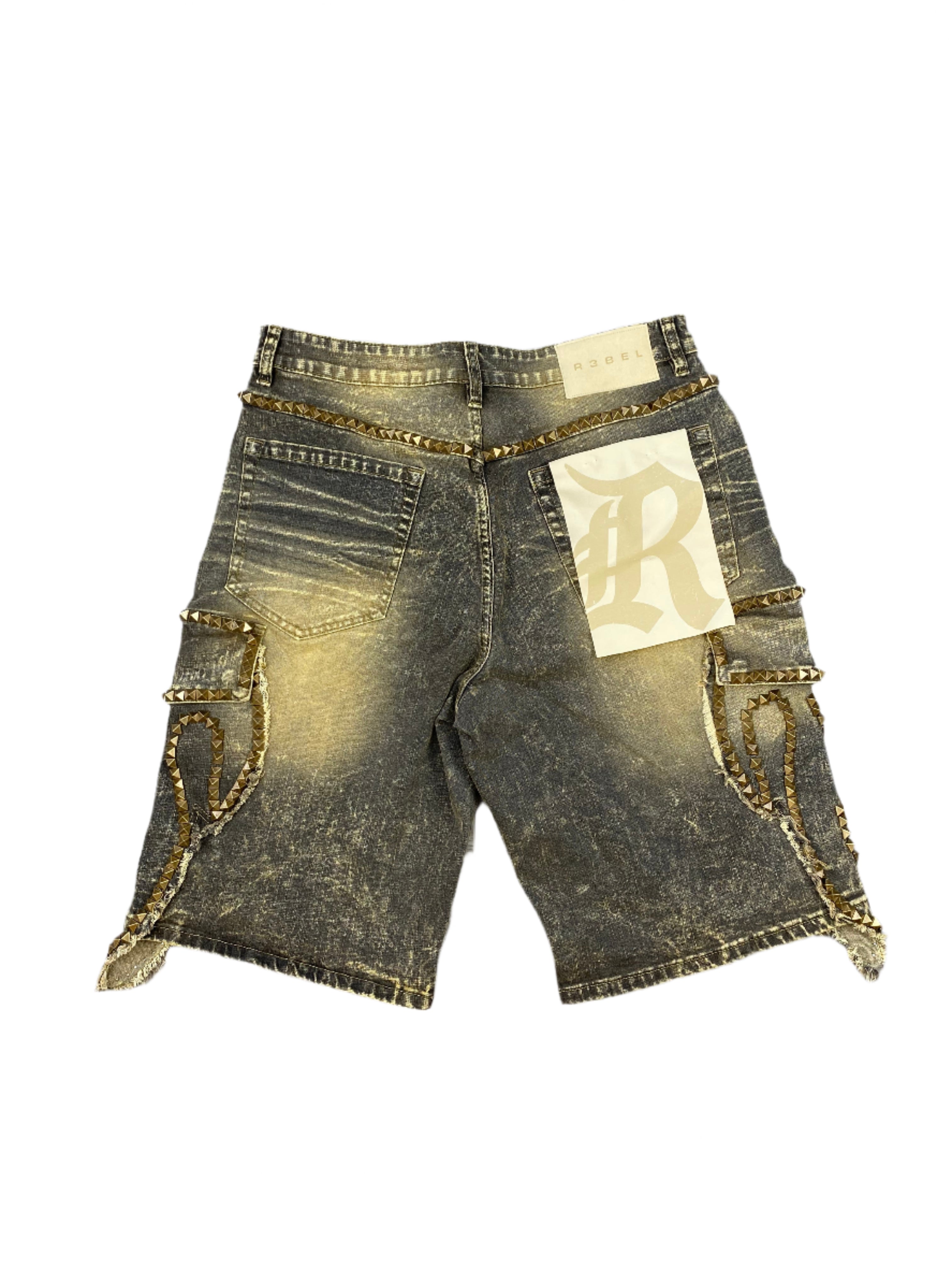 R3bel Denim Studded Jorts Rust