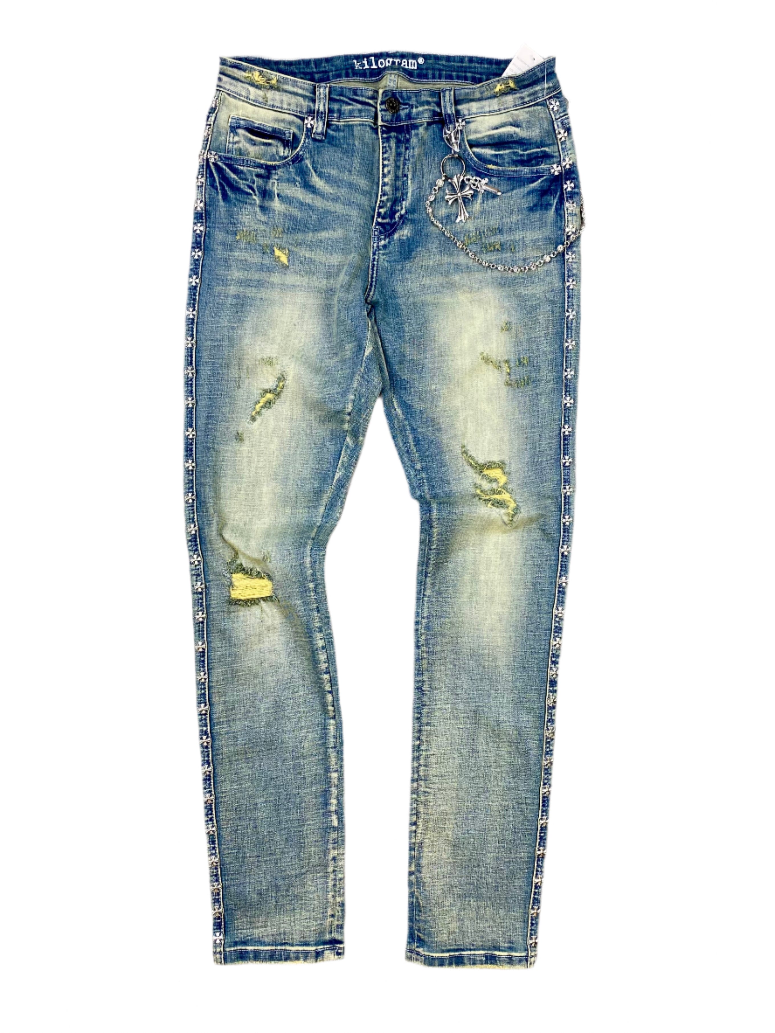 Kilogram Cross stud With Chain Med Blue