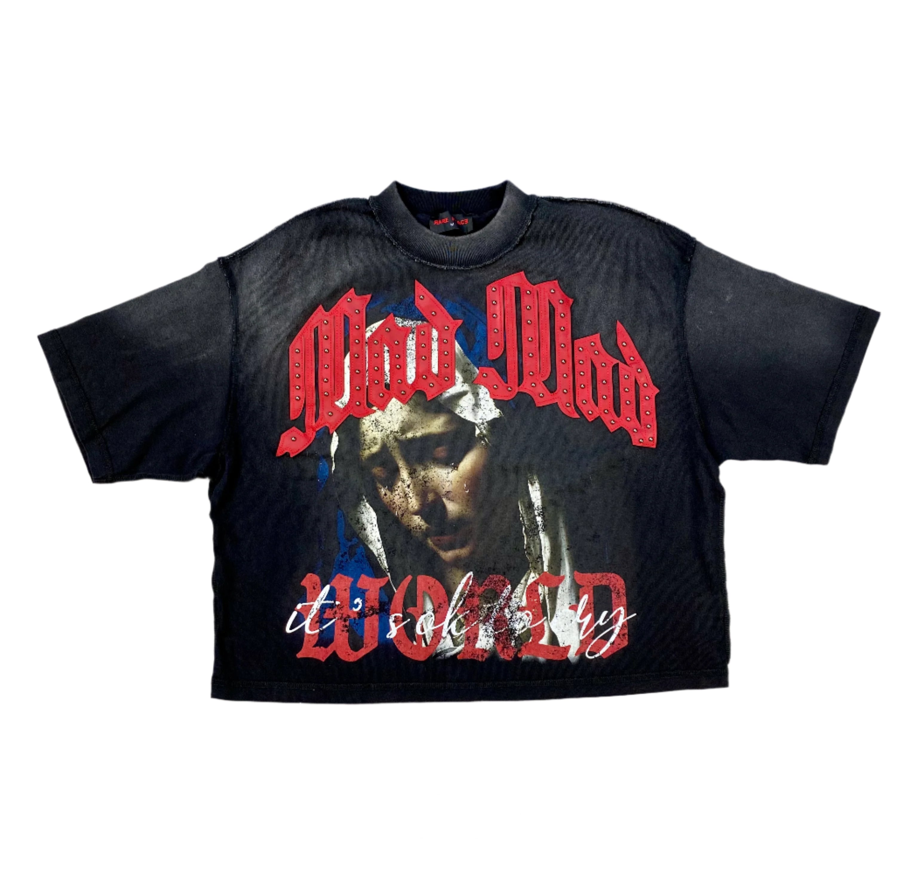 Rare Peace "Mad Mad World" Graphic Cropped Tee Black