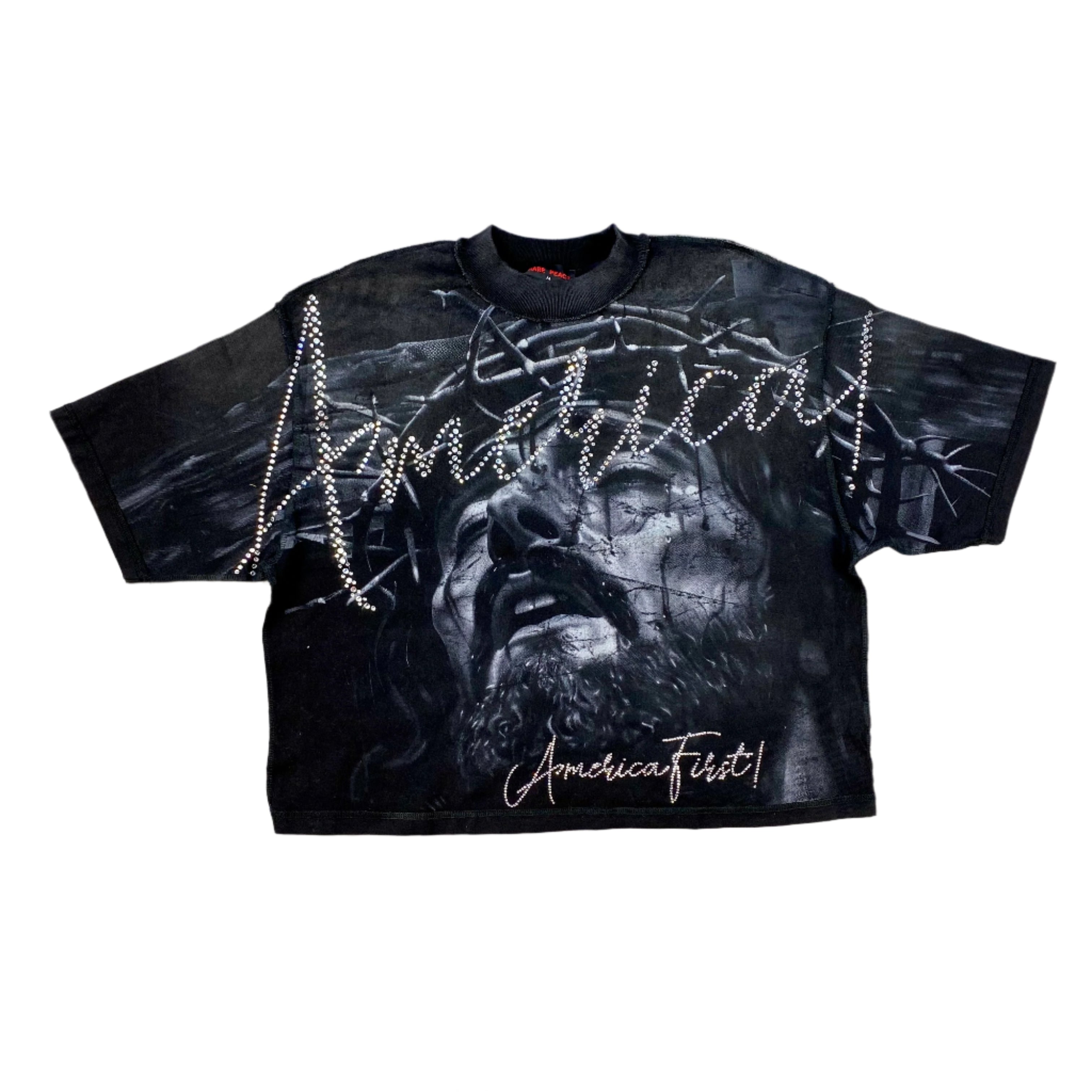 Rare Peace “America First Distressed" Cropped Tee Black