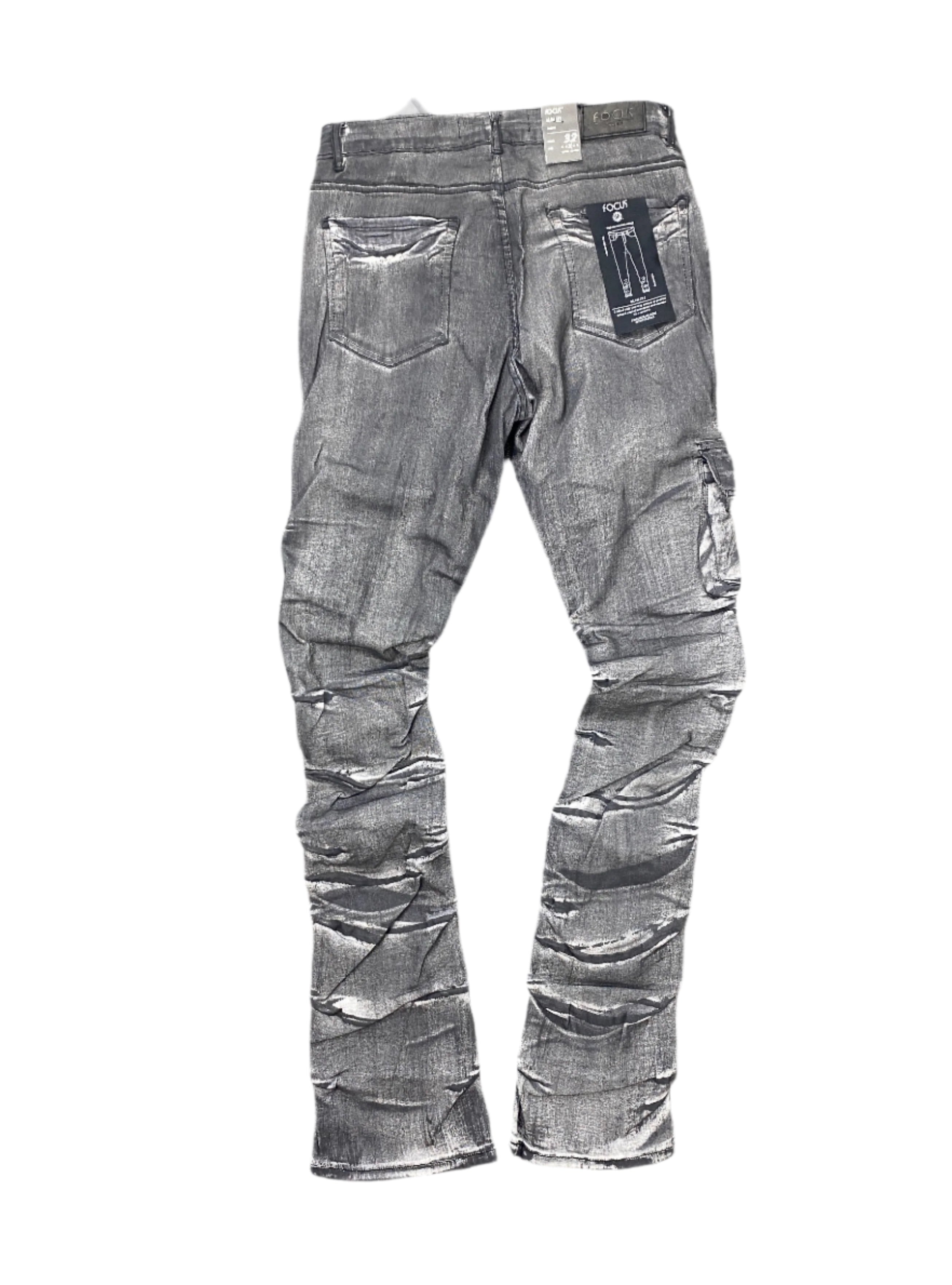 Focus Cargo Flocked Stacked Denim Graphite Black