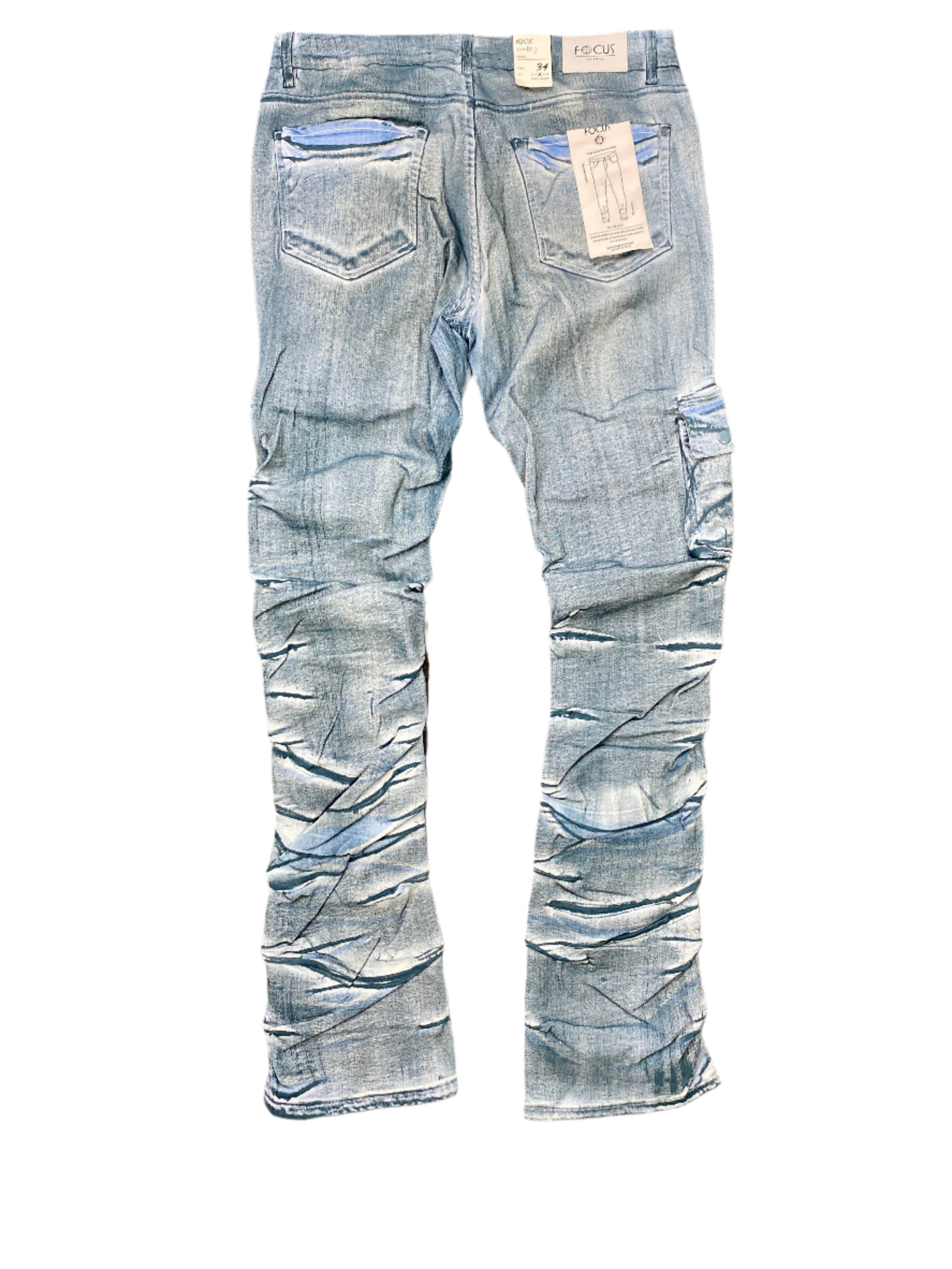 Focus Cargo Flocked Stacked Denim Azul Blue