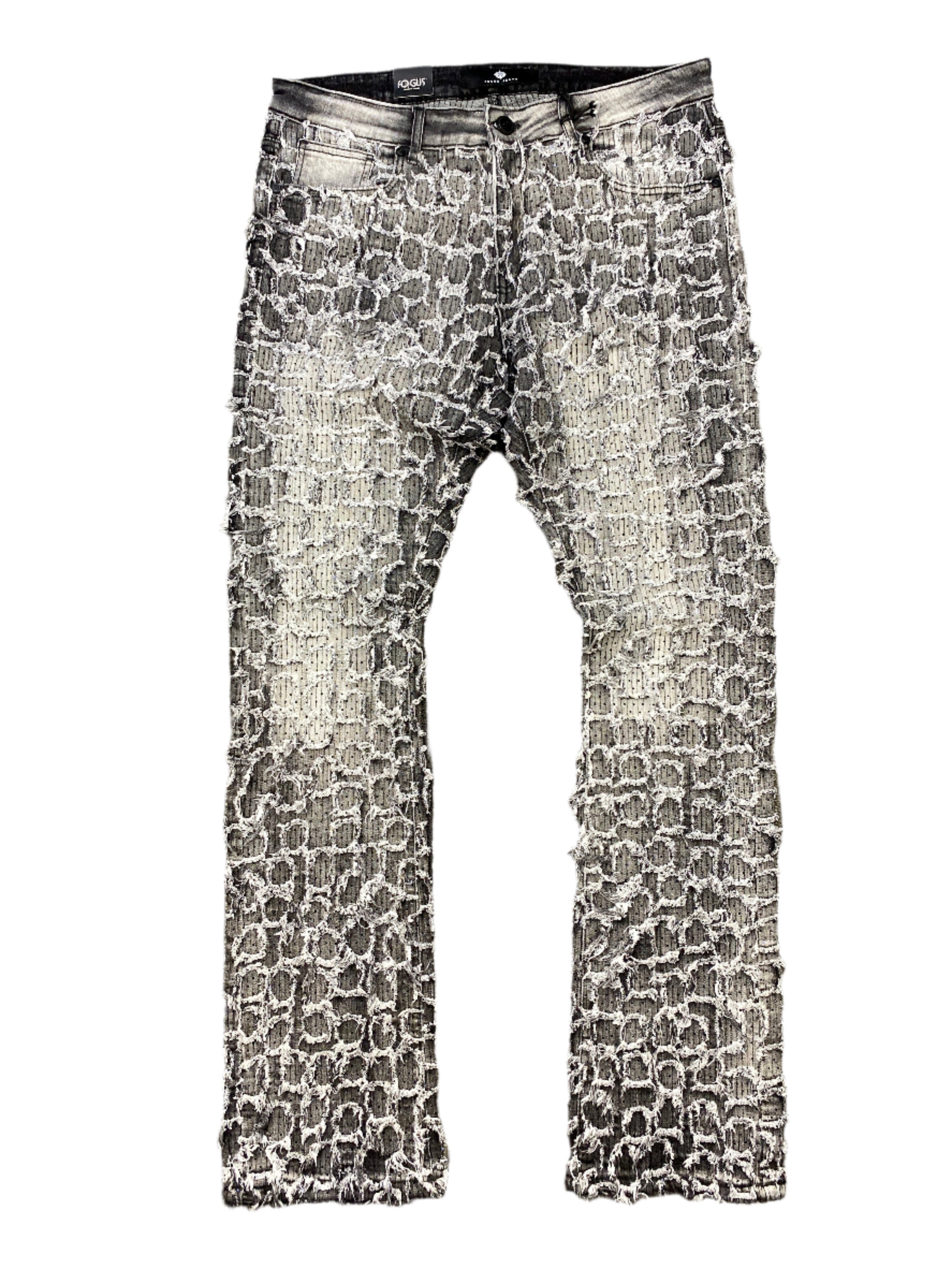 Focus Distressed Rhinestone Stacked Black Wash