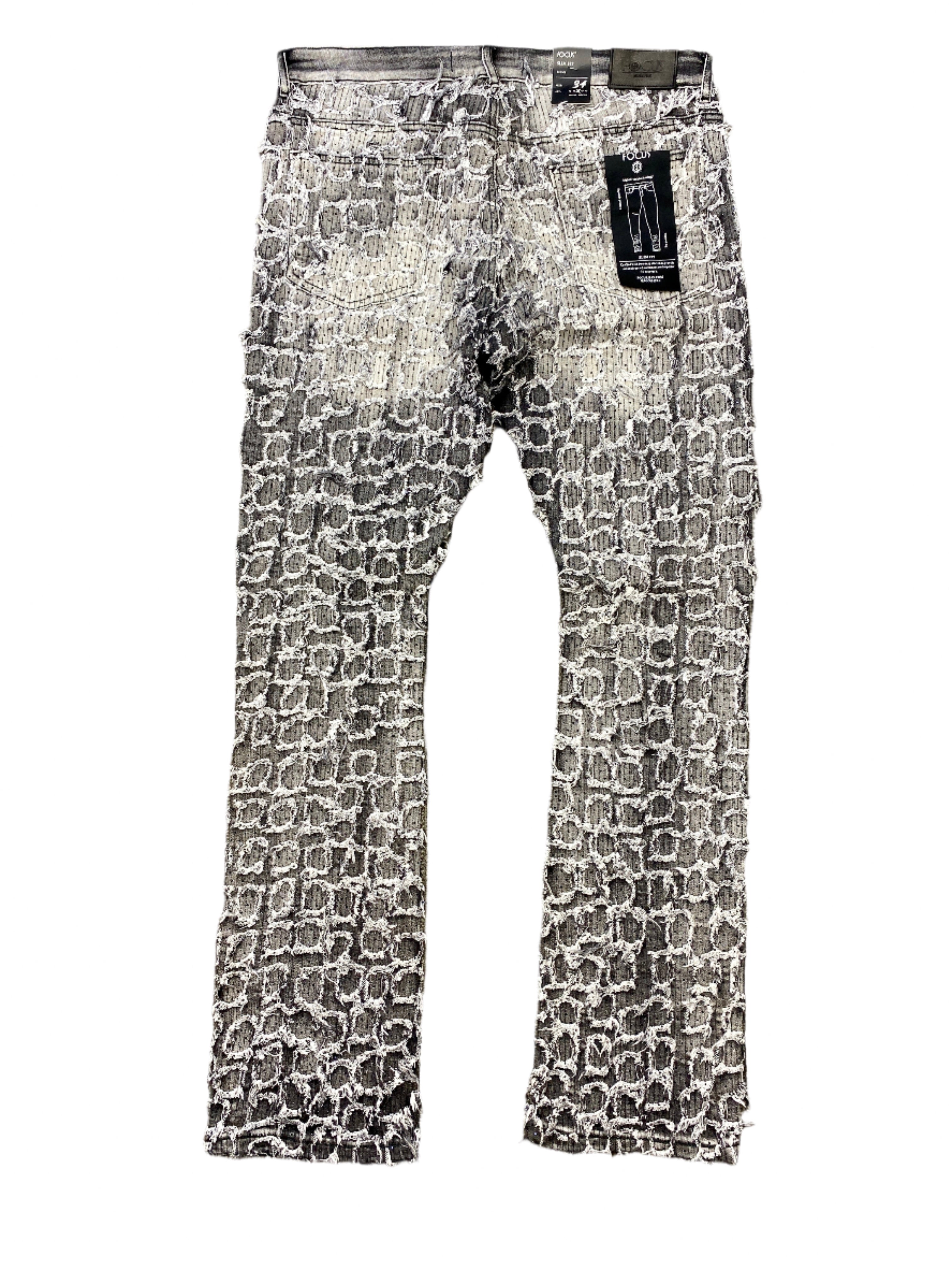 Focus Distressed Rhinestone Stacked Black Wash