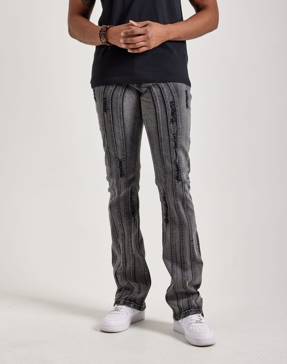 Kilogram Metric Line Stitch Flare Denim Black Wash