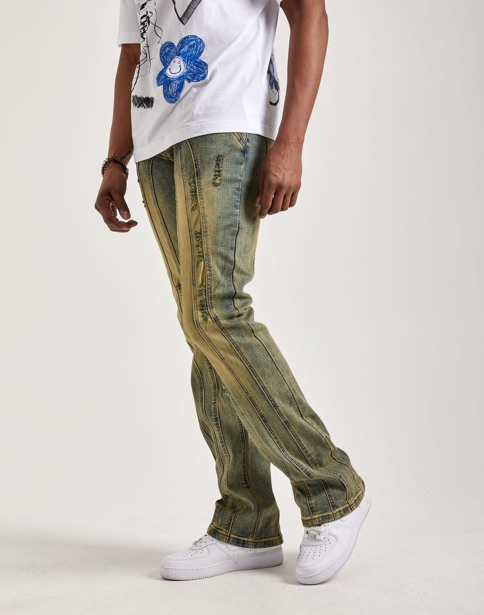 Kilogram Metric Line Stitch Flare Denim Vintage Blue