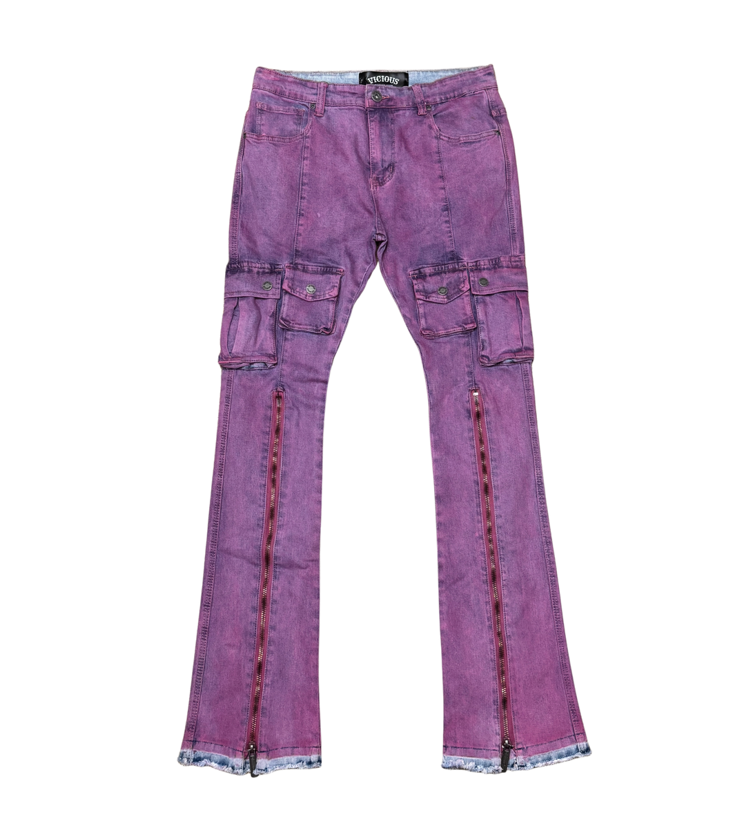 Vicious Multi Front Cargo Stacked Flare Denim Pink/Purple