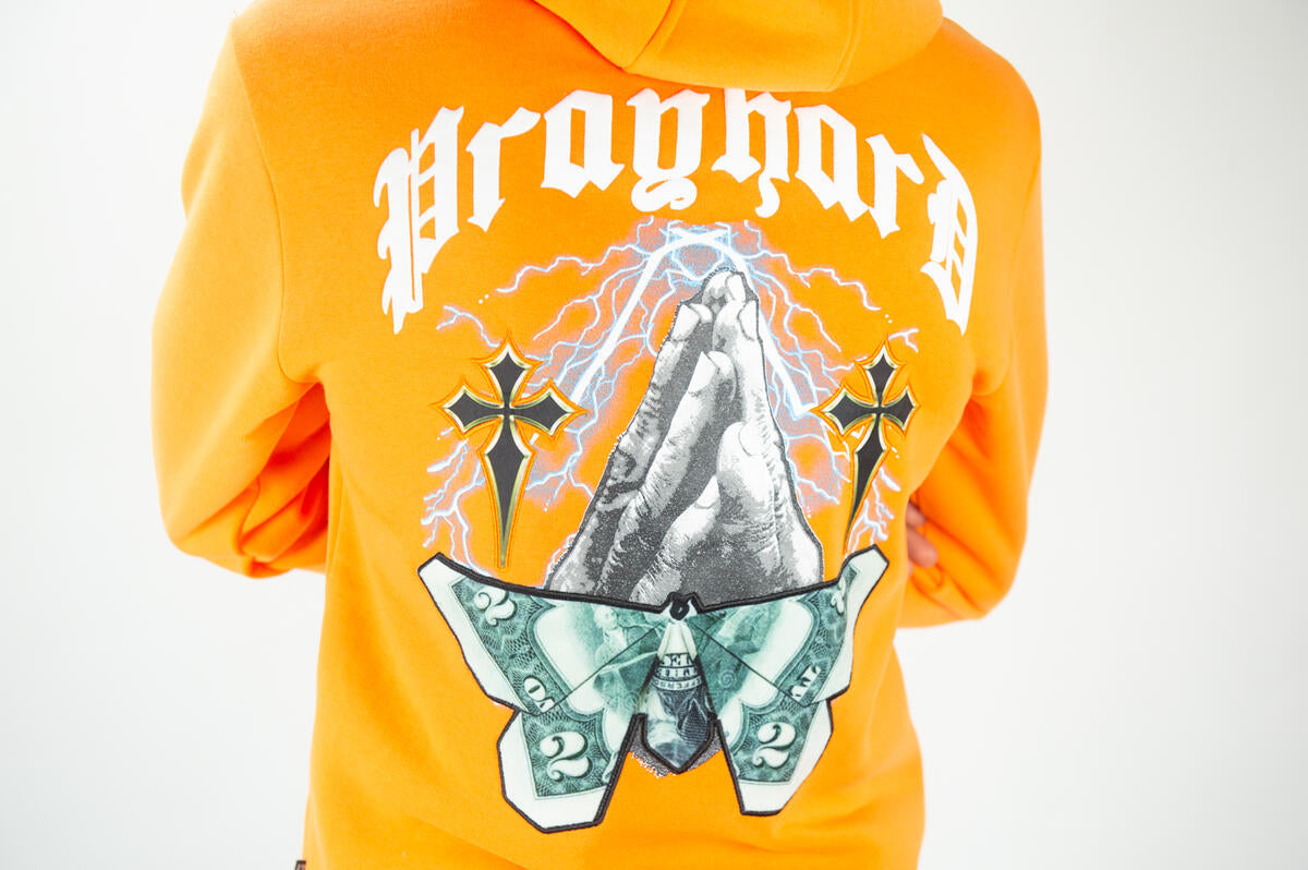 Rebel Pray Hard Hoodie Orange 382