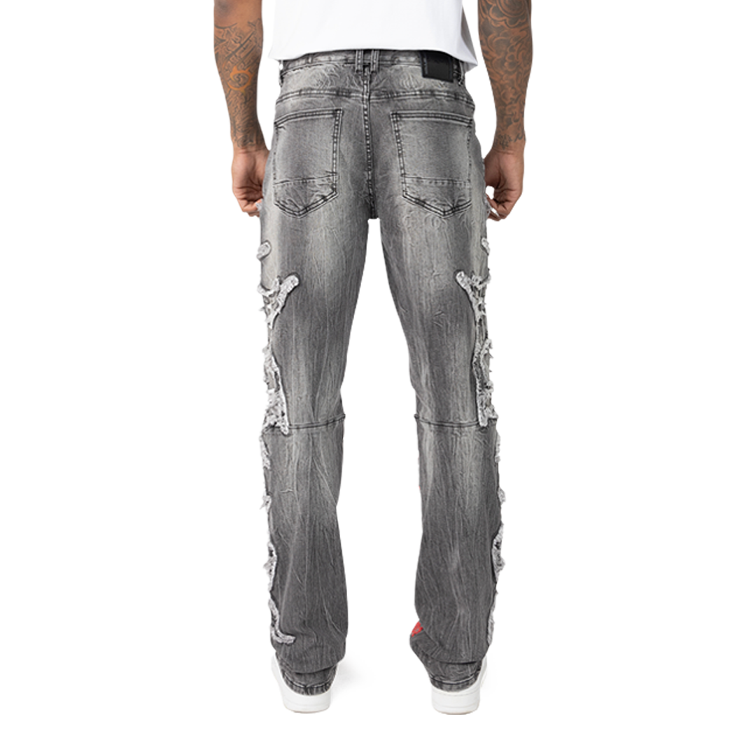 Rise Fray Patch Fashion Jeans Shibuya Black 25126