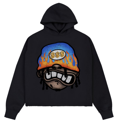 Roku Cash Flow King Rhinestone Cropped Hoodie Black