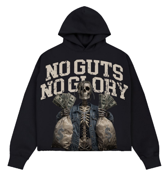 Roku No Guts No Glory Rhinestone Cropped Hoodie Black