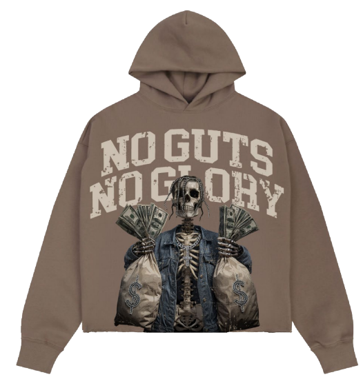 Roku No Guts No Glory Rhinestone Cropped Hoodie Dark Taupe