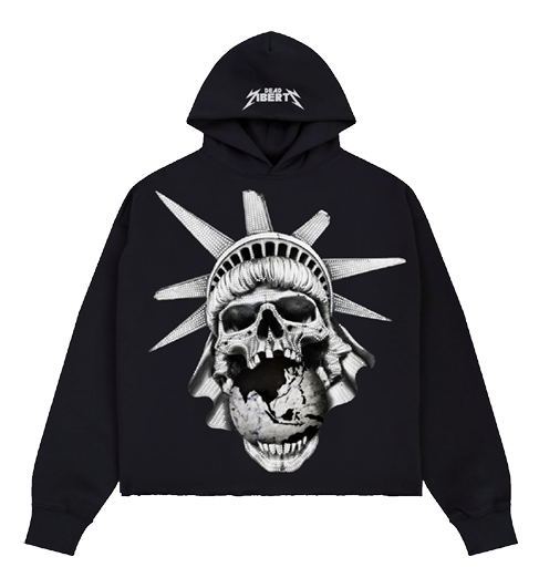 Roku Rhinestone Dead Liberty Copped Hoodie Black