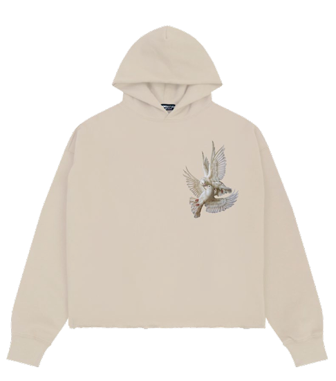 Roku Rhinestone Peace Crop Hoodie Taupe