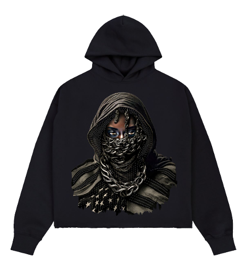 Roku Rhinestone Silence Crop Hoodie Black
