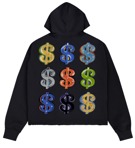 Roku Cash Flow King Rhinestone Cropped Hoodie Black