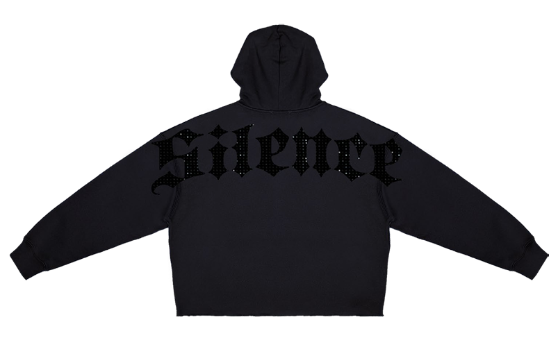 Roku Rhinestone Silence Crop Hoodie Black