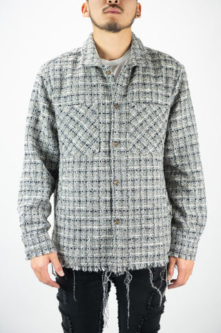 R3bel Distressed Tweed Shirt Grey 713