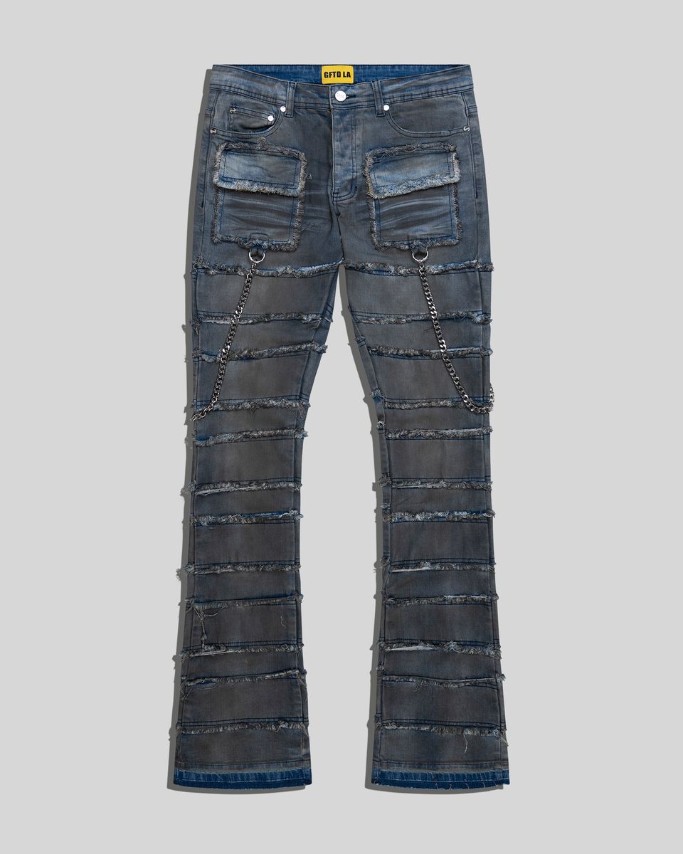 Gftd Chained Distressed Stacked Flare Dirty Wash