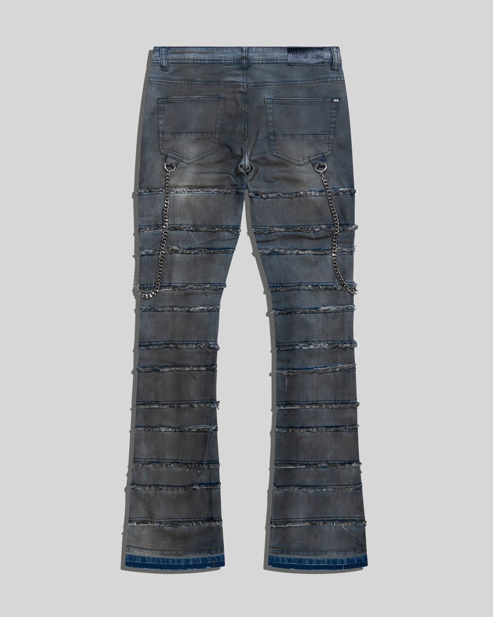 Gftd Chained Distressed Stacked Flare Dirty Wash