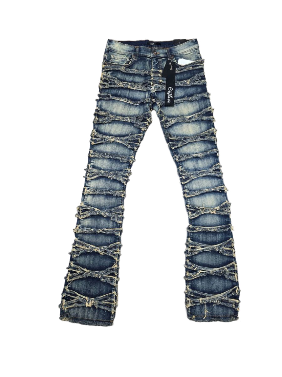 CV Frayed Strips Stacked Denim Dark Blue