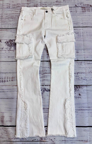 Kdnk Raw Edge Skinny Flare Cargo White  3303