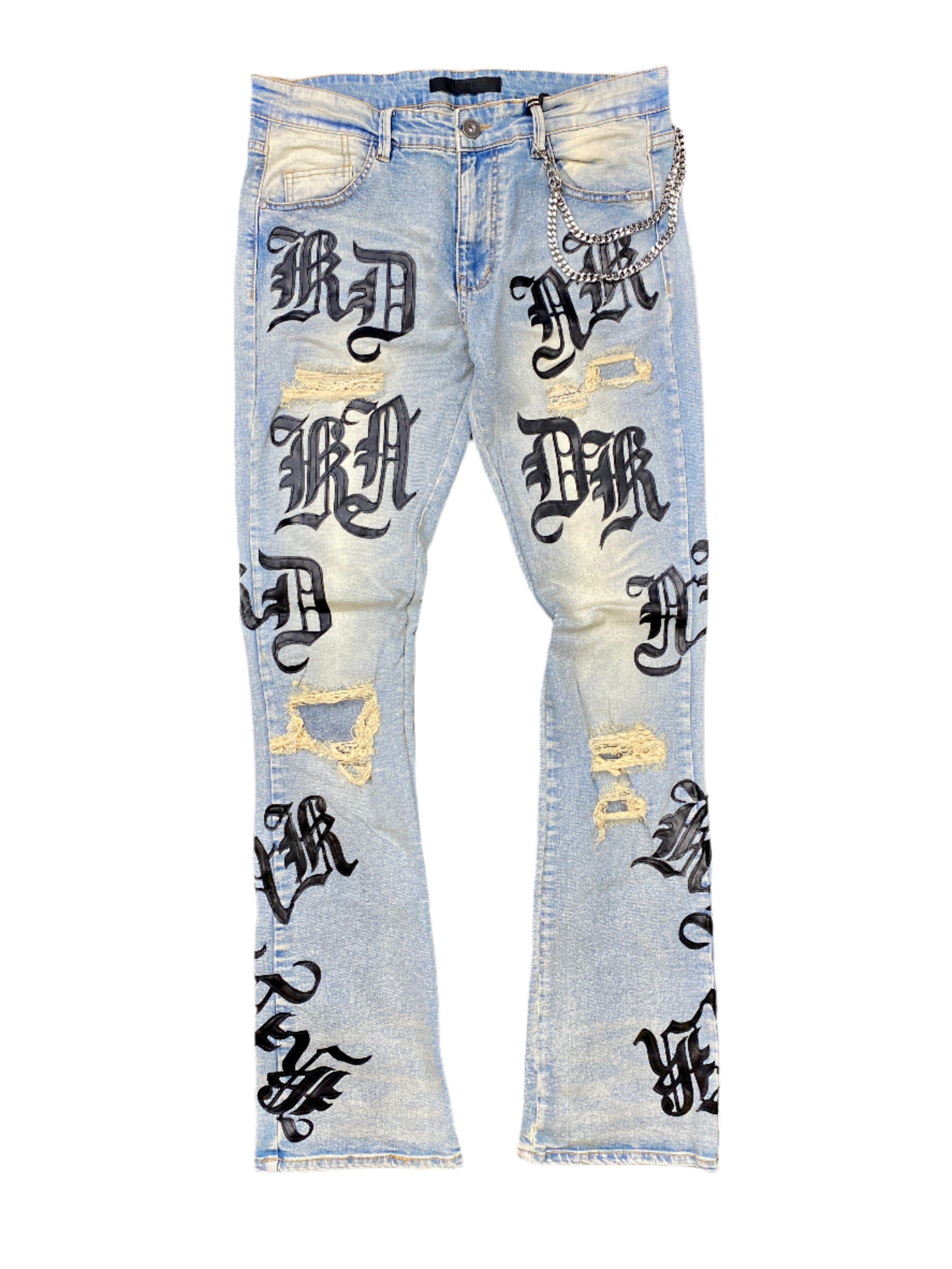 Kdnk Lettering Skinny Flare Jeans Blue
