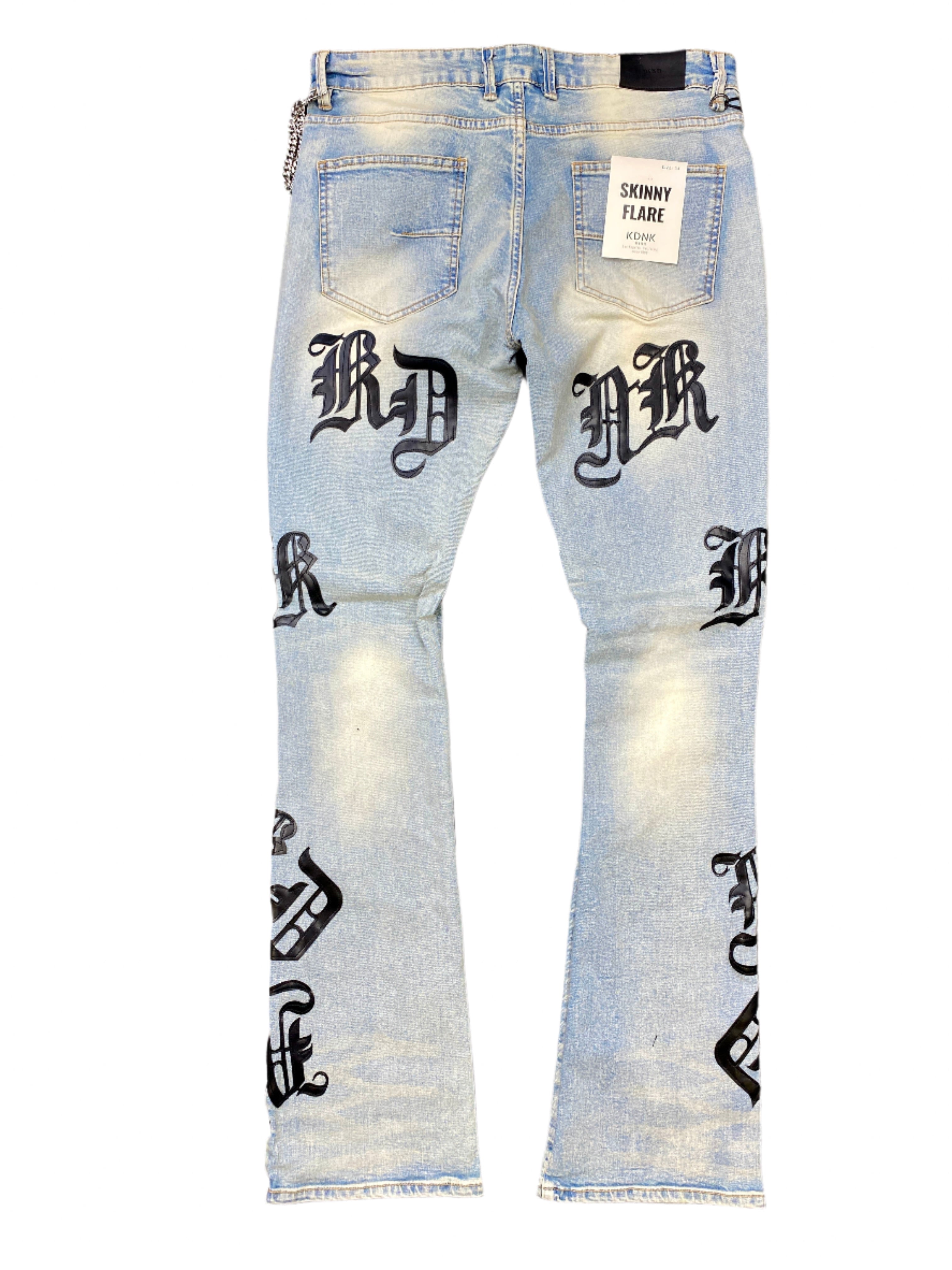 Kdnk Lettering Skinny Flare Jeans Blue