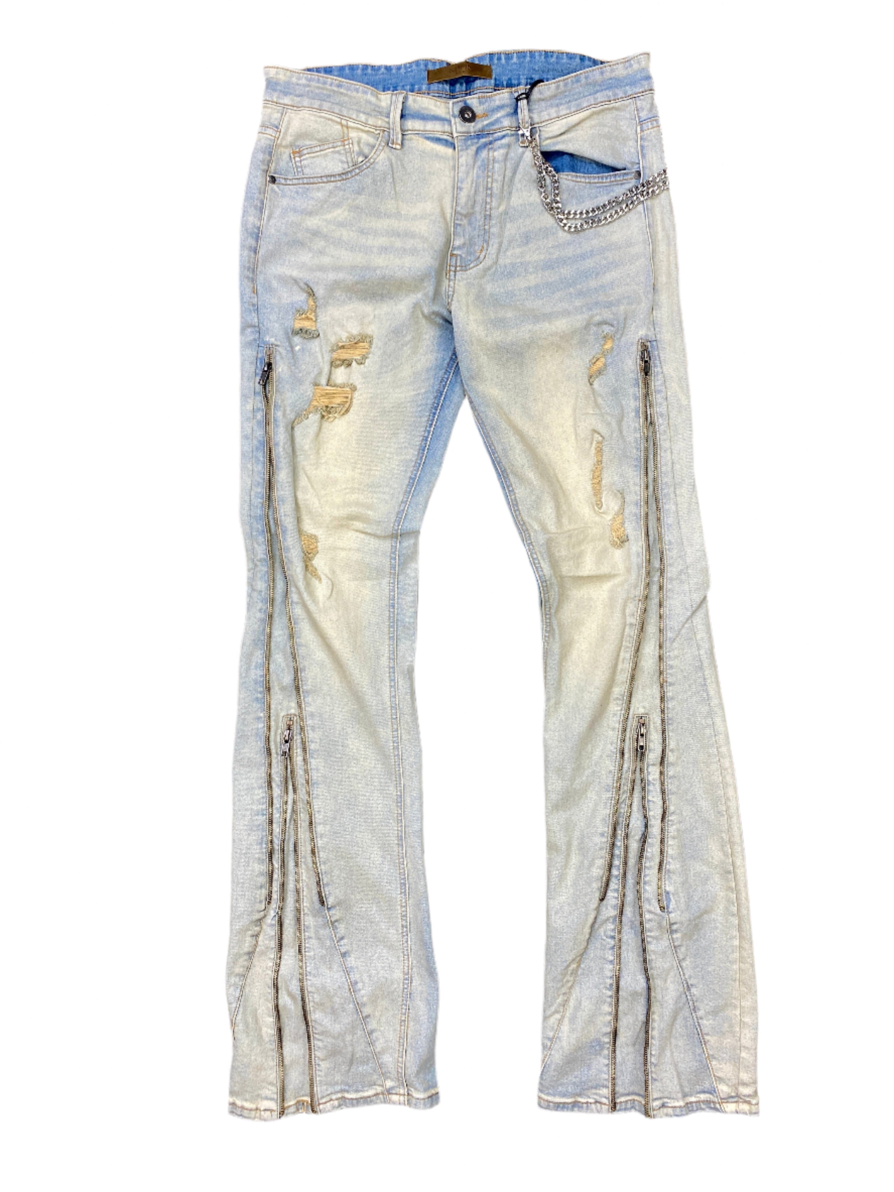 Kdnk Double Zipper Flare Jeans Blue Knd4847