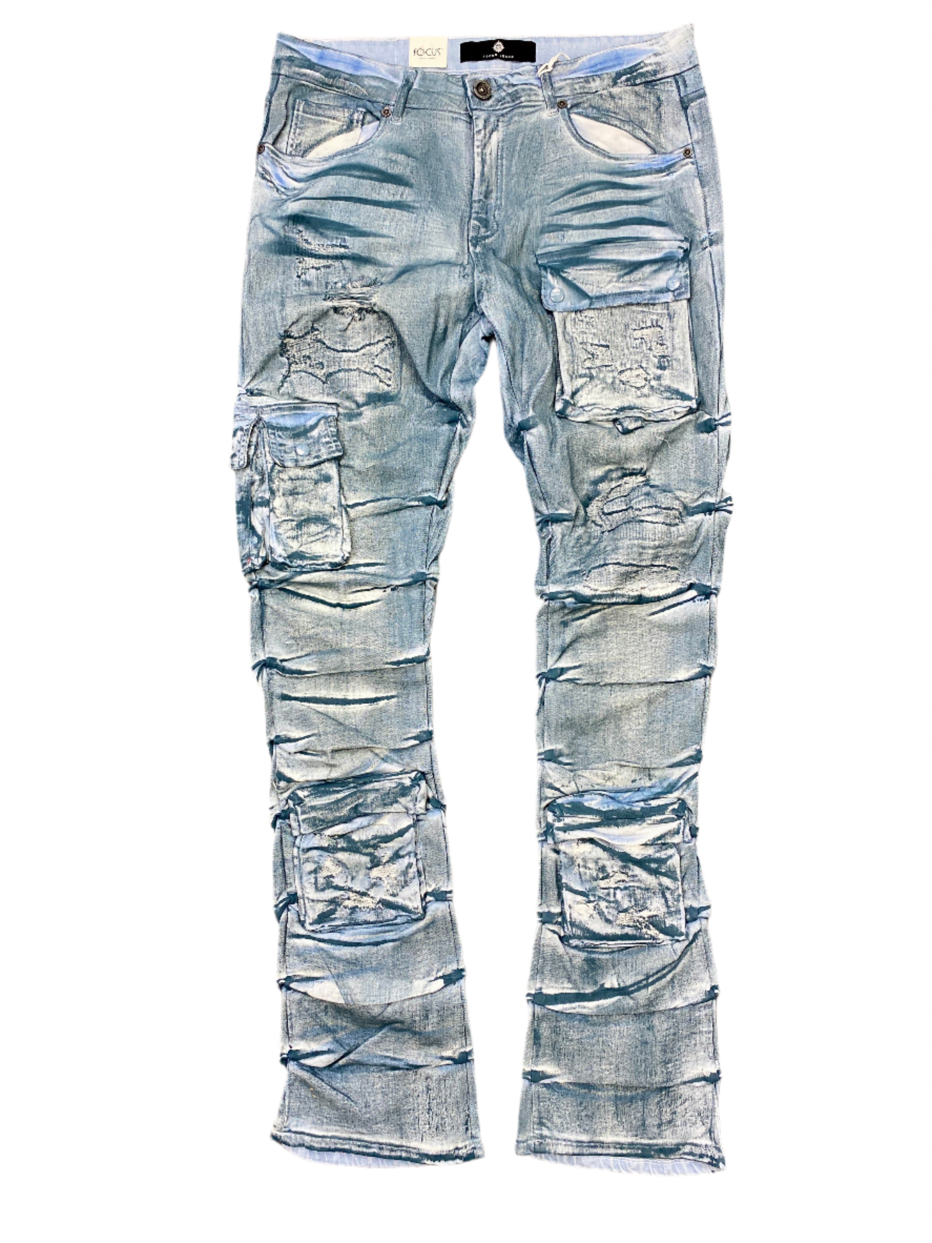 Focus Cargo Flocked Stacked Denim Azul Blue
