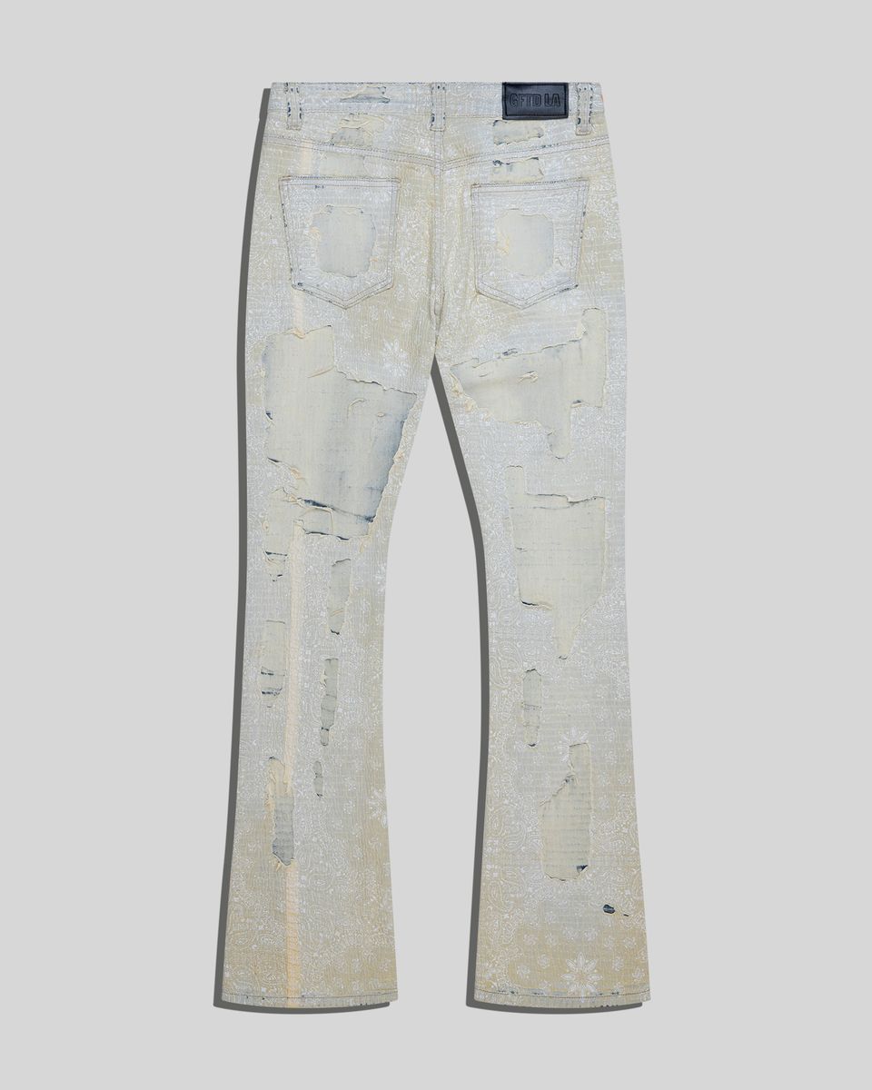 Gftd Mike Distressed Stacked Flare Mid Wash
