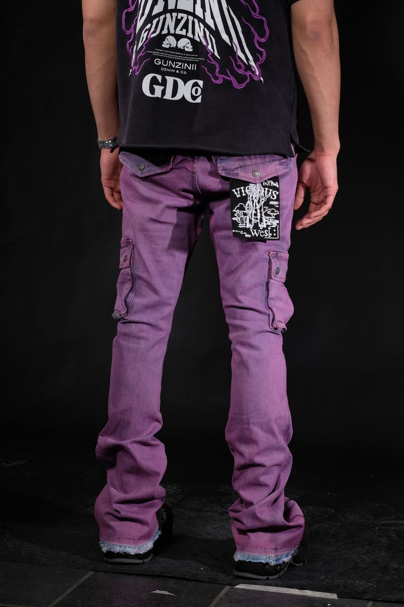 Vicious Multi Front Cargo Stacked Flare Denim Pink/Purple
