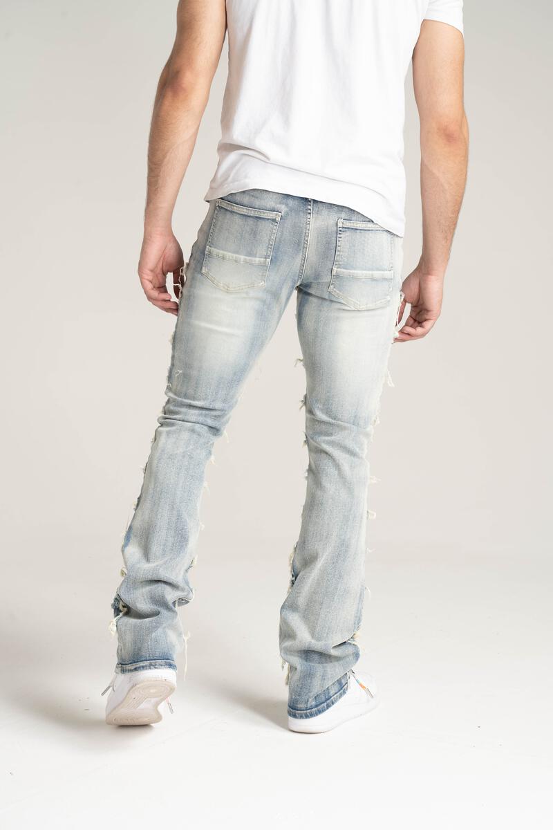 Stretch Stacked Denim With Frayed Patch Tint